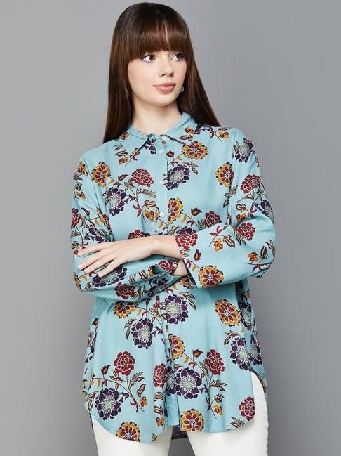 colour me by melange blue printed shirt