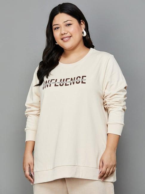 nexus by lifestyle beige cotton printed sweatshirt