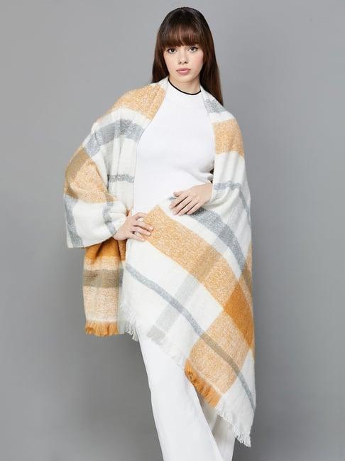 ginger by lifestyle white & peach chequered shwal