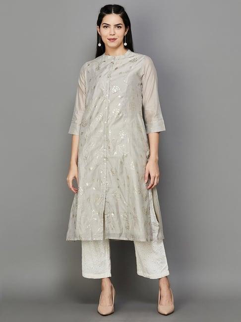 melange by lifestyle grey printed a line kurta