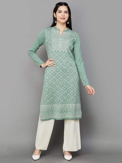 melange by lifestyle green printed straight kurta