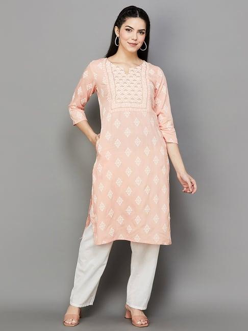 melange by lifestyle pink embroidered straight kurta