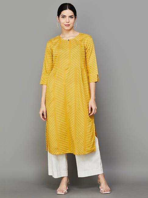 melange by lifestyle mustard striped straight kurta