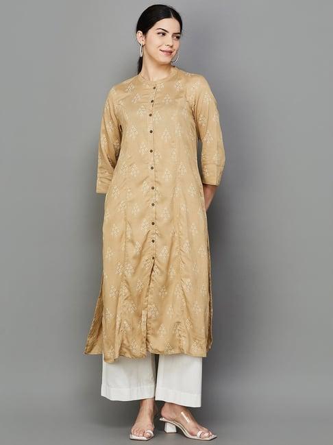 melange by lifestyle beige printed a line kurta