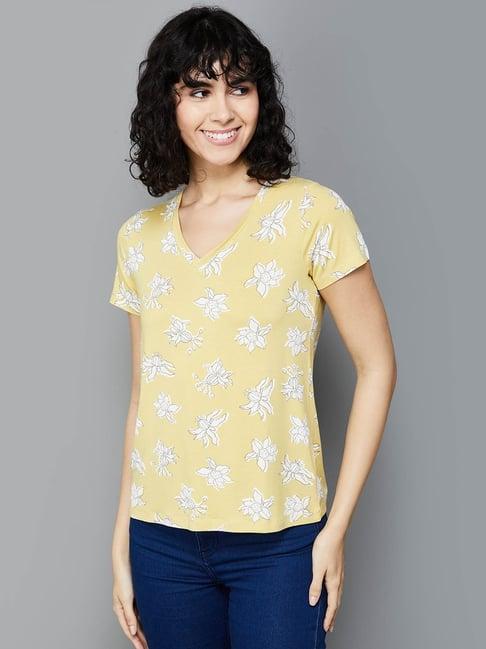 colour me by melange yellow printed t-shirt