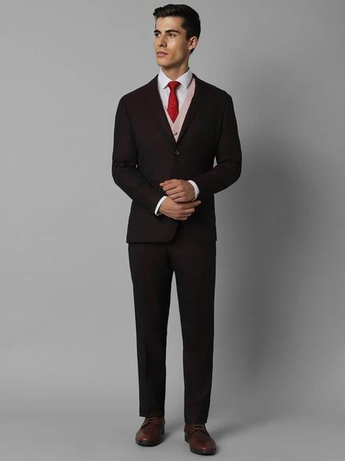 louis philippe brown slim fit texture three piece suit