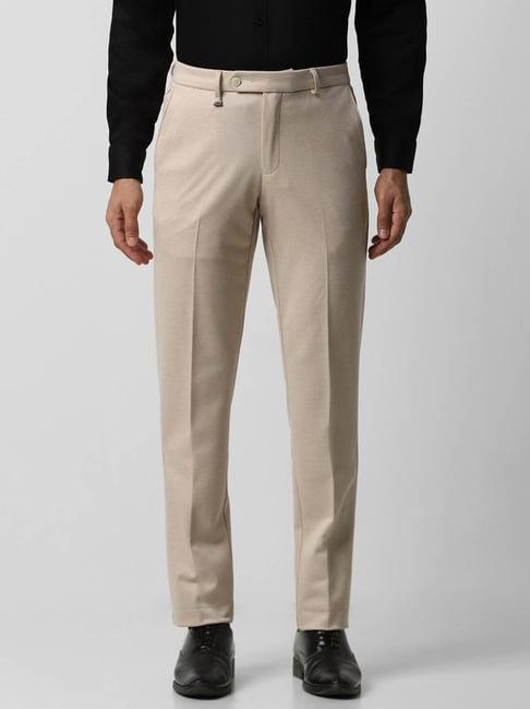 van heusen mid beige slim fit texture trousers