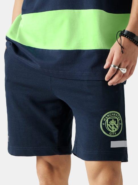 the souled store manchester city: logo navy regular fit shorts