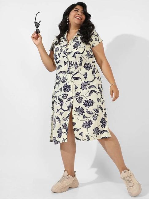 instafab plus white floral print shirt dress