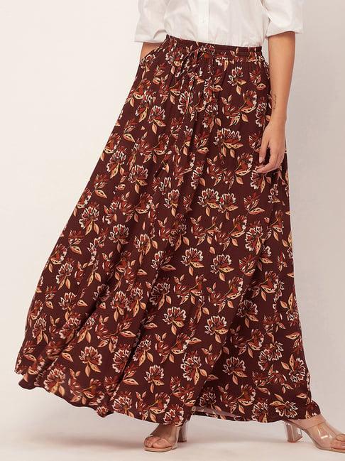 moomaya dark brown floral print skirt