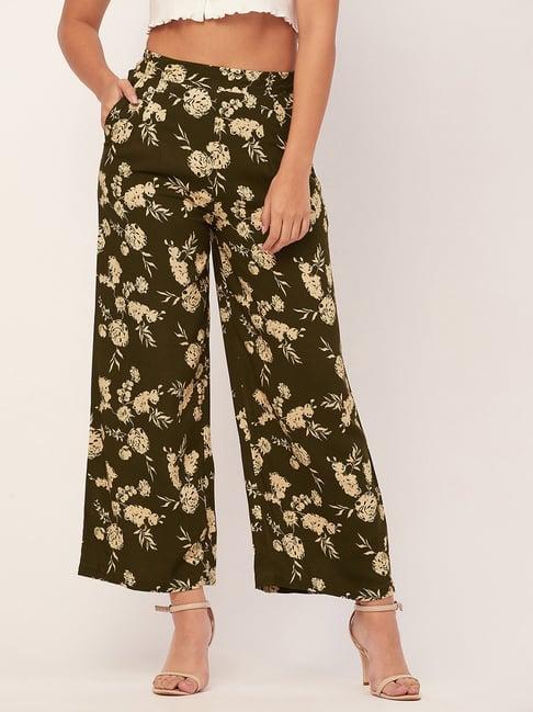 moomaya olive floral print mid rise culottes