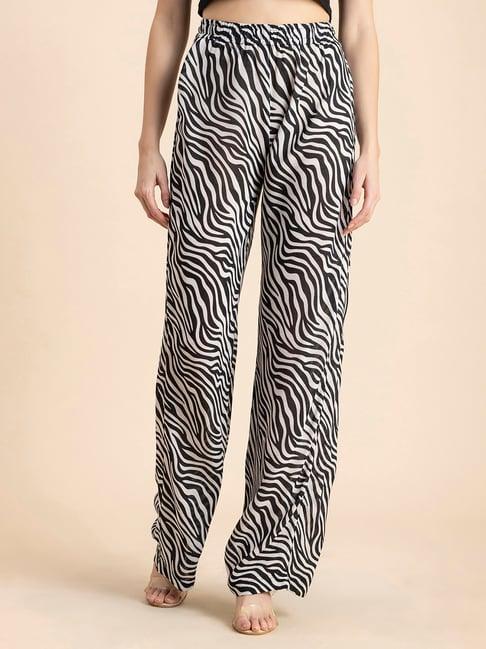 moomaya black & white printed high rise palazzos