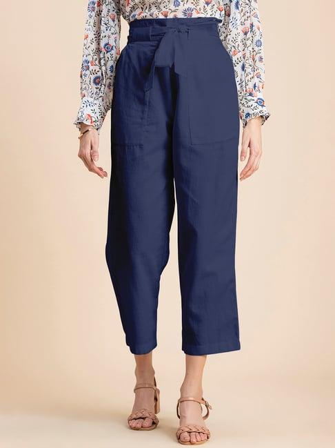 moomaya navy regular fit high rise culottes