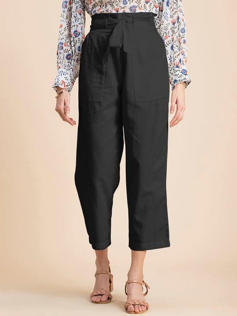 moomaya black regular fit high rise culottes