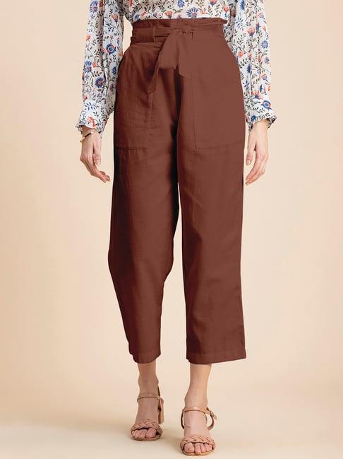 moomaya brown regular fit high rise culottes