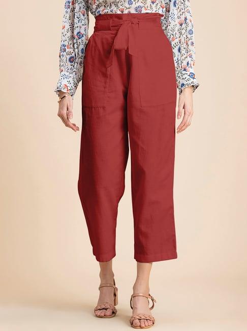 moomaya red regular fit high rise culottes