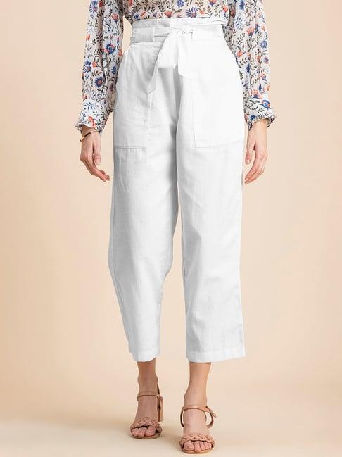 moomaya white regular fit high rise culottes