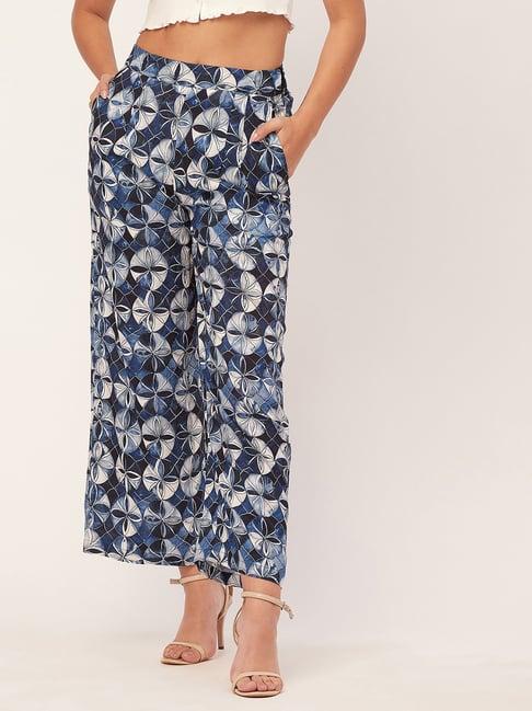 moomaya navy printed mid rise culottes