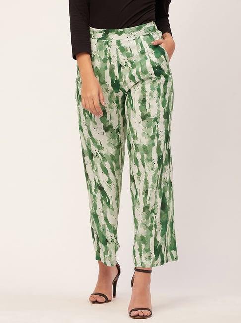 moomaya green printed mid rise culottes