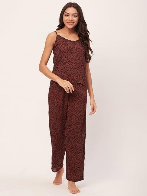 moomaya brown printed top with pyjamas