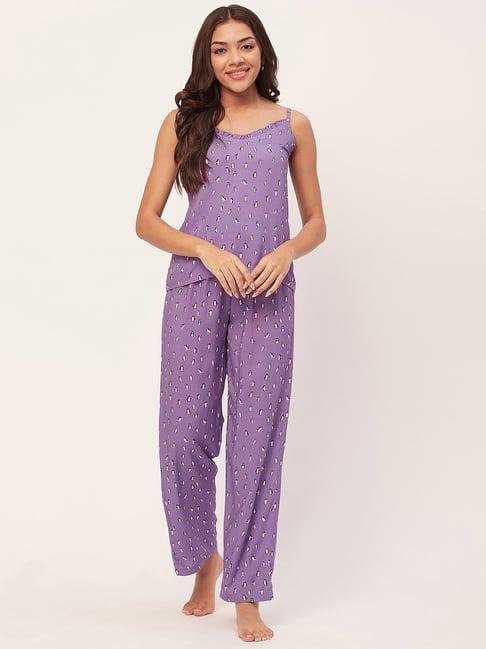 moomaya purple printed top with pyjamas