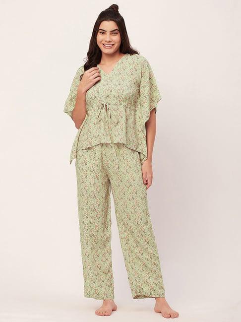 moomaya mint floral print kaftan top with pyjamas