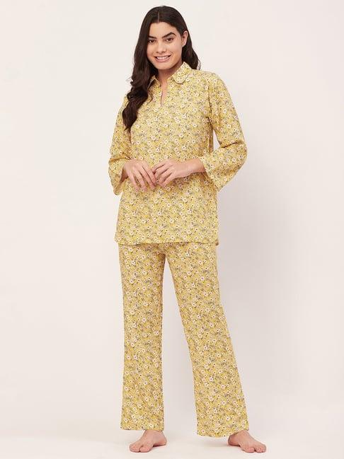 moomaya yellow floral print tunic with pyjamas