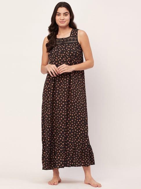 moomaya black floral print nighty