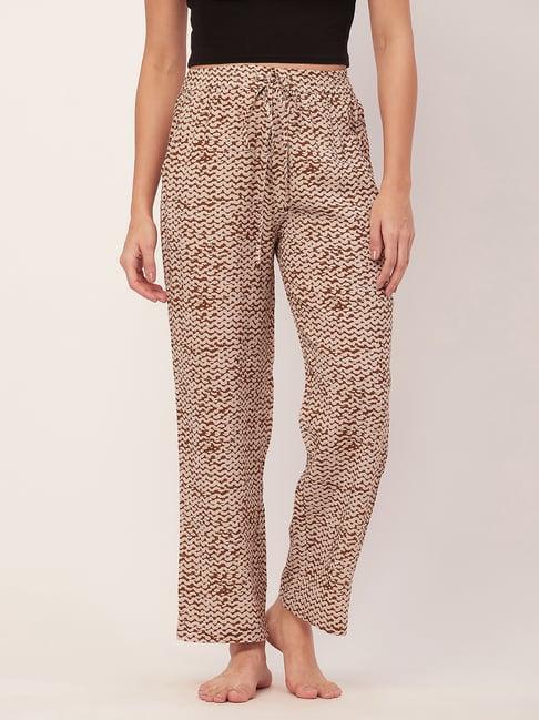 moomaya off white & brown printed pyjamas