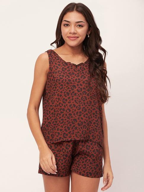 moomaya brown printed top with shorts