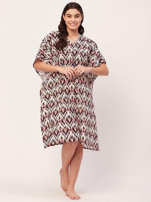 moomaya white & black cotton printed kaftan night dress