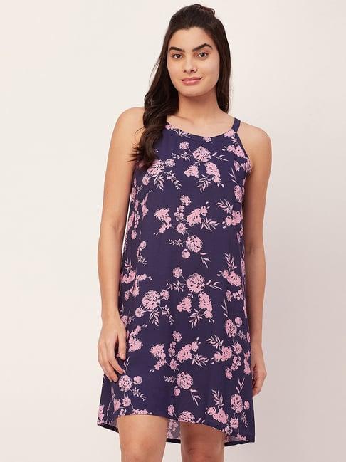 moomaya navy floral print night dress