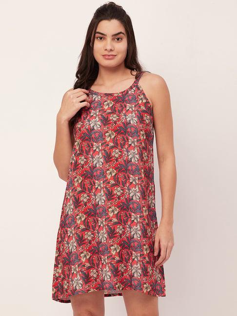 moomaya red floral print night dress