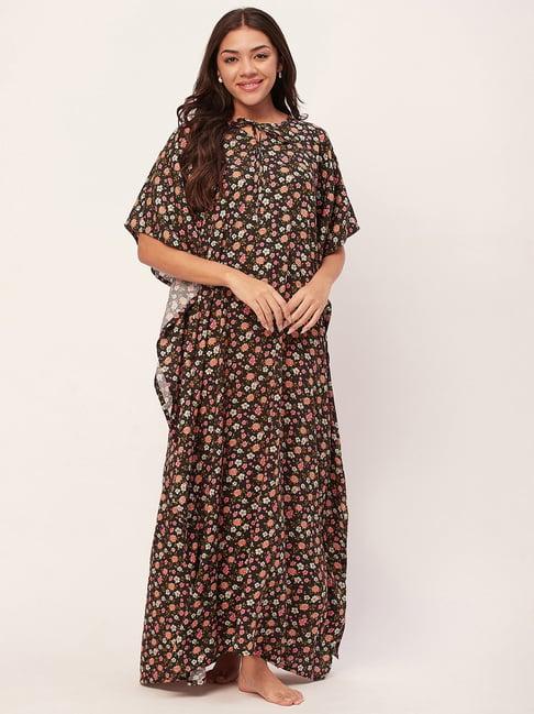 moomaya black floral print kaftan nighty