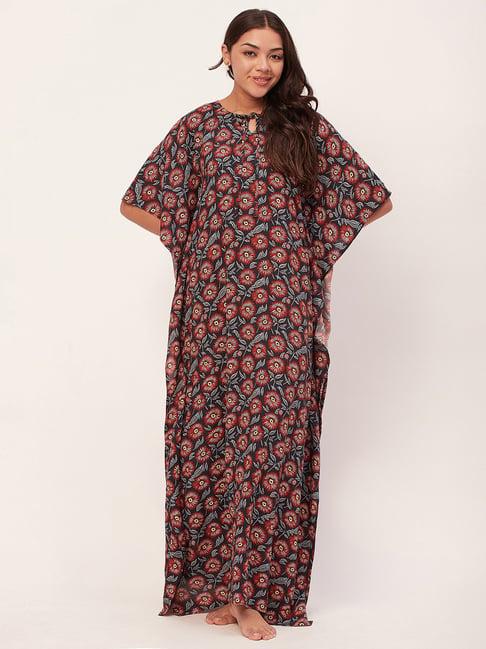 moomaya navy floral print kaftan nighty