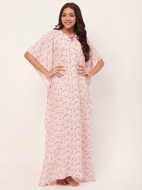 moomaya off white floral print kaftan nighty