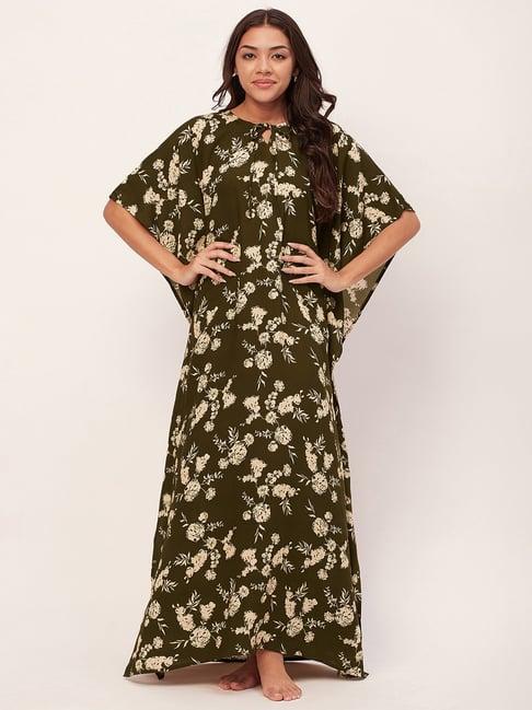 moomaya olive floral print kaftan nighty