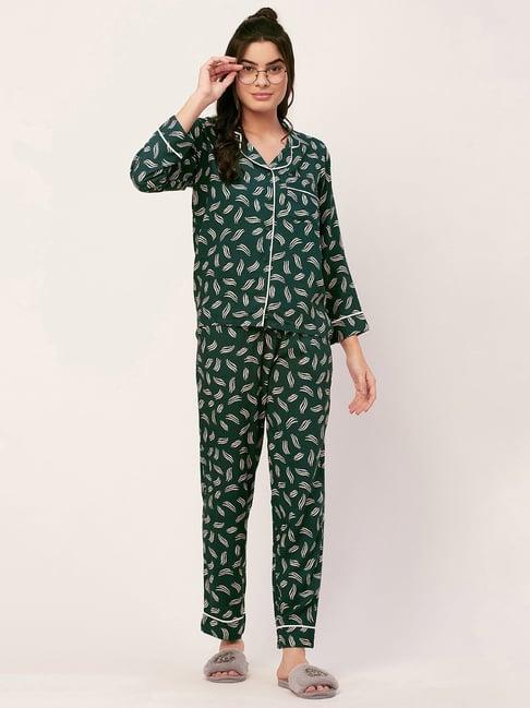 moomaya green printed shirt with pyjamas