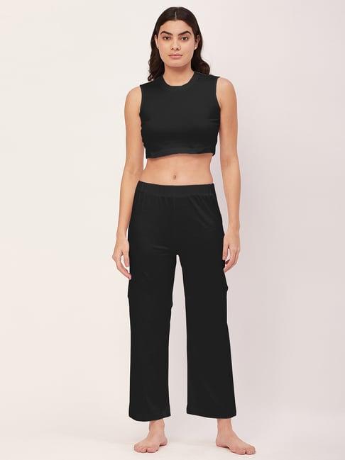 moomaya black cotton crop top with pyjamas