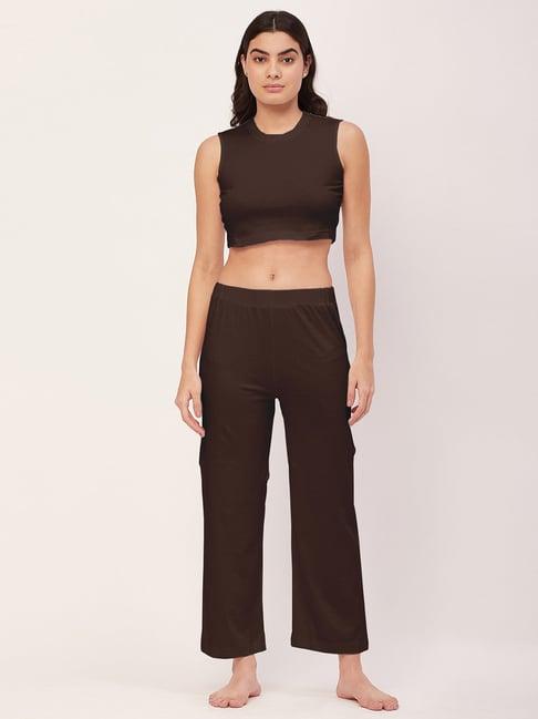 moomaya brown cotton crop top with pyjamas