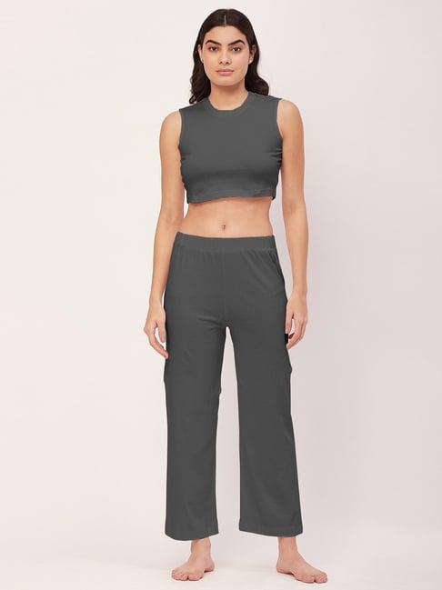 moomaya grey cotton crop top with pyjamas