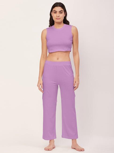 moomaya lavender cotton crop top with pyjamas