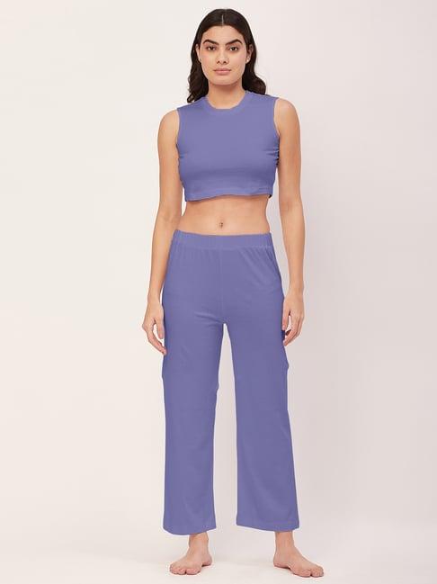 moomaya light blue cotton crop top with pyjamas