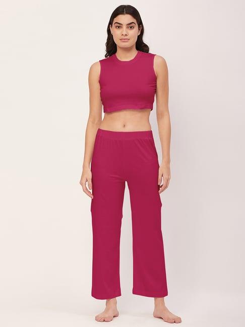 moomaya pink cotton crop top with pyjamas