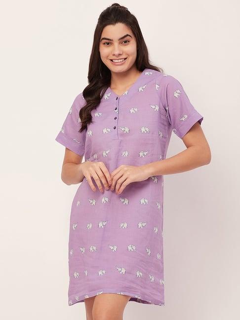 moomaya lavender cotton printed night dress