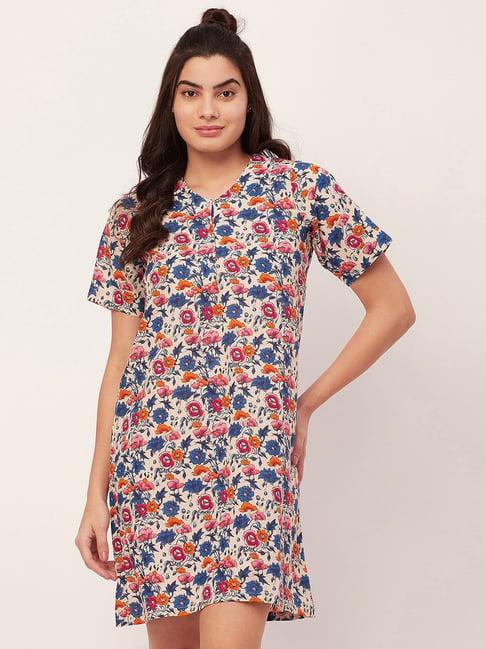 moomaya multicolor cotton floral print night dress