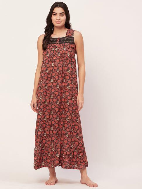 moomaya navy & rust floral print nighty