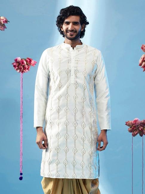 kisah white regular fit embellished kurta