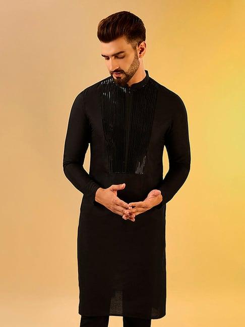 kisah black regular fit embellished kurta