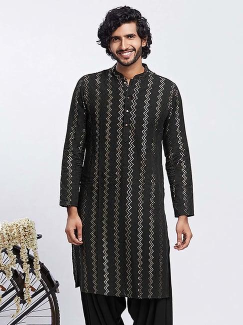 kisah black regular fit chevron kurta